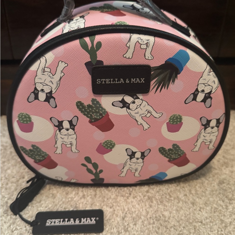 Stella & Max Pink and Black Cosmetic Bag with Dog Design